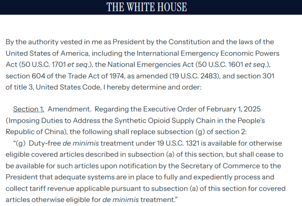 融胜配资 暂缓征税 白宫恢复中国小额包裹免税待遇