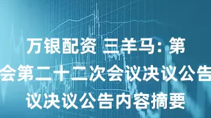 万银配资 三羊马: 第三届监事会第二十二次会议决议公告内容摘要